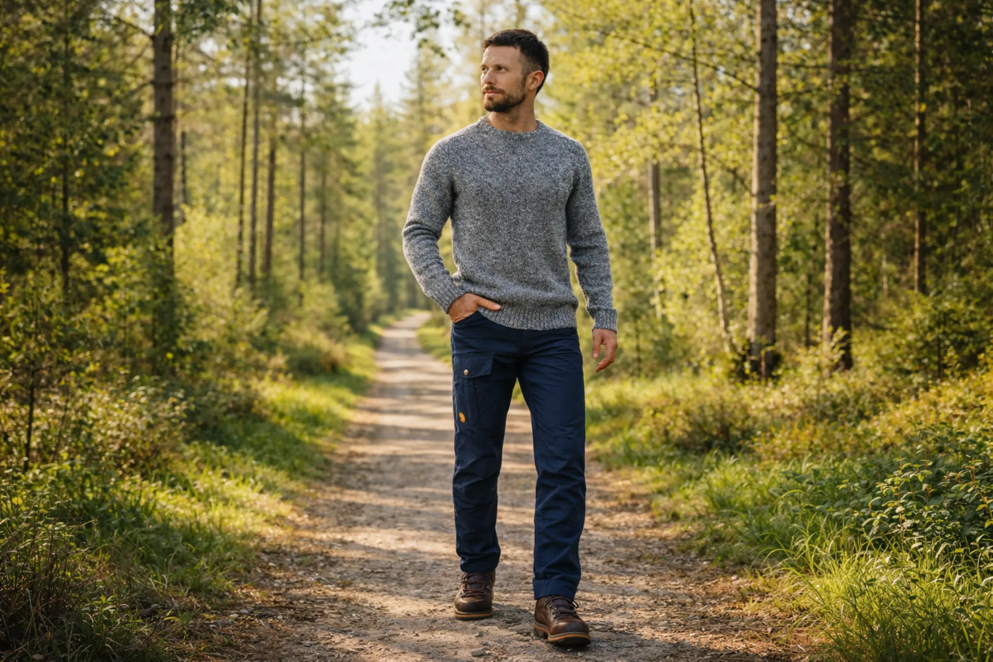 Fjällräven Nils Trousers friluftsbyxor i naturmiljö vid sjö och skog